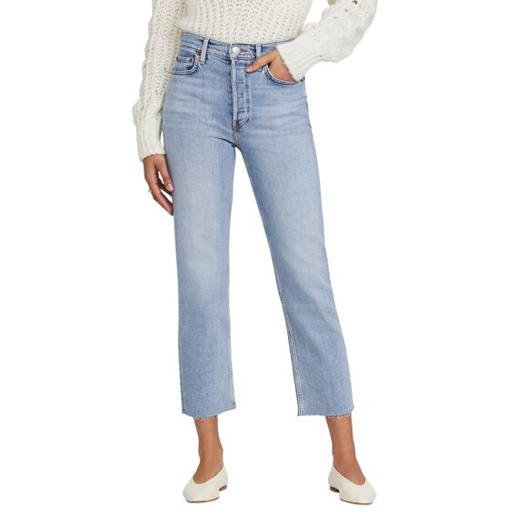 Re/Done '70S' Blue Cotton High Rise Comfort Stretch Stove Pipe Denim Jean Size - Picture 1 of 5